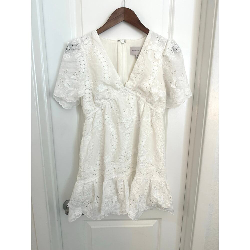 Adelyn Rae White 3D Floral Eyelet Bridal Romantic Cottagecore Boho Mini Dress